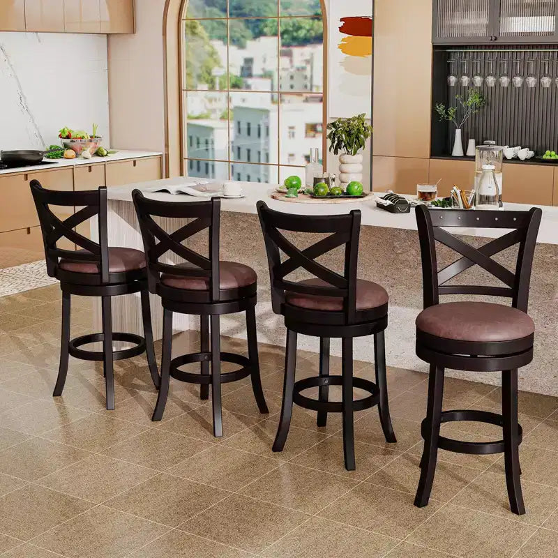 Costway Lot de 4 tabourets de bar pivotants de 66 cm avec repose-pieds et cadre en bois d'hévéa pour îlot de cuisine