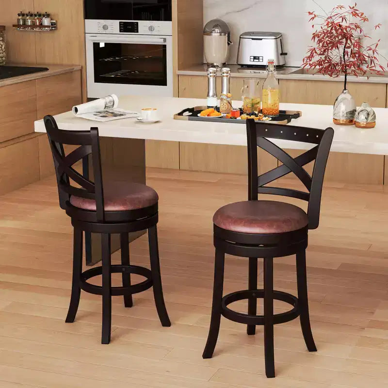 Costway Lot de 4 tabourets de bar pivotants de 66 cm avec repose-pieds et cadre en bois d'hévéa pour îlot de cuisine