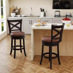 Costway Lot de 4 tabourets de bar pivotants de 66 cm avec repose-pieds et cadre en bois d'hévéa pour îlot de cuisine