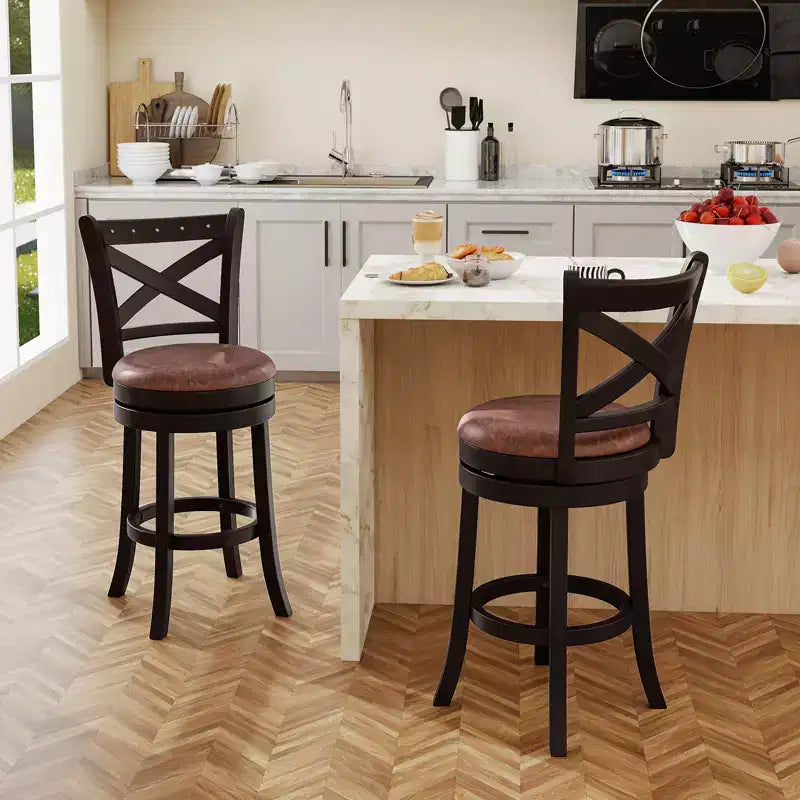 Costway Lot de 4 tabourets de bar pivotants de 66 cm avec repose-pieds et cadre en bois d'hévéa pour îlot de cuisine