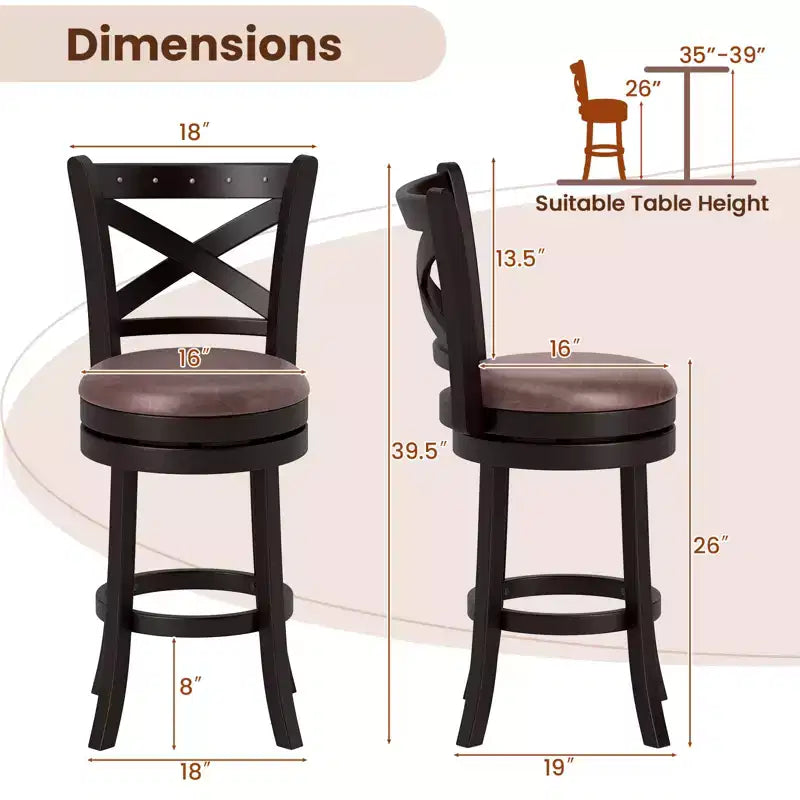Costway Lot de 4 tabourets de bar pivotants de 66 cm avec repose-pieds et cadre en bois d'hévéa pour îlot de cuisine