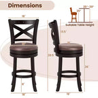 Costway Lot de 4 tabourets de bar pivotants de 66 cm avec repose-pieds et cadre en bois d'hévéa pour îlot de cuisine
