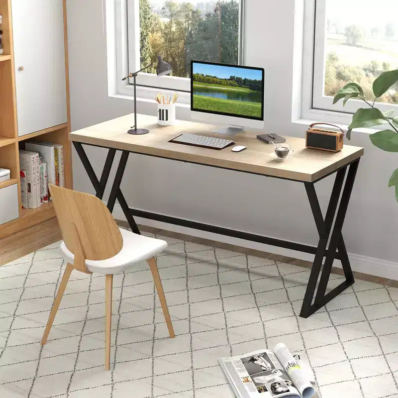 Costway Lot de 2 bureaux informatiques de 150 cm pour bureau à domicile au style industriel avec cadre en métal robuste