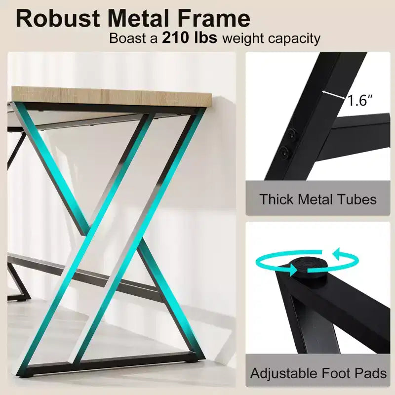 Costway Lot de 2 bureaux informatiques de 150 cm pour bureau à domicile au style industriel avec cadre en métal robuste