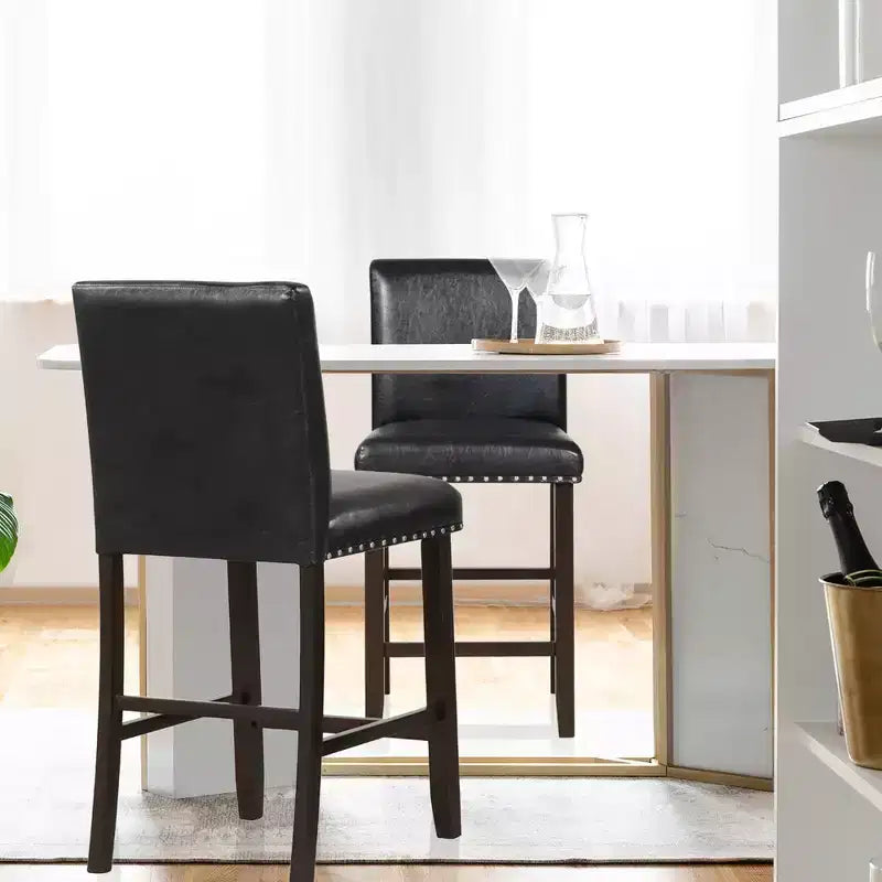 Costway Lot de 2 tabourets de bar en cuir PVC Chaises hauteur comptoir pour îlot de cuisine Noir