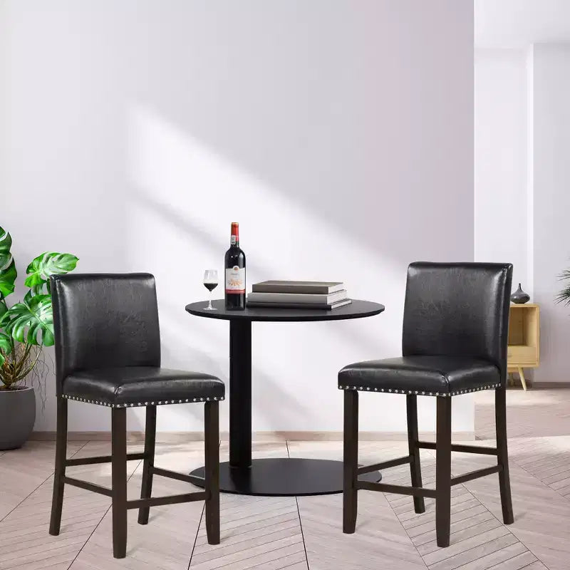 Costway Lot de 2 tabourets de bar en cuir PVC Chaises hauteur comptoir pour îlot de cuisine Noir
