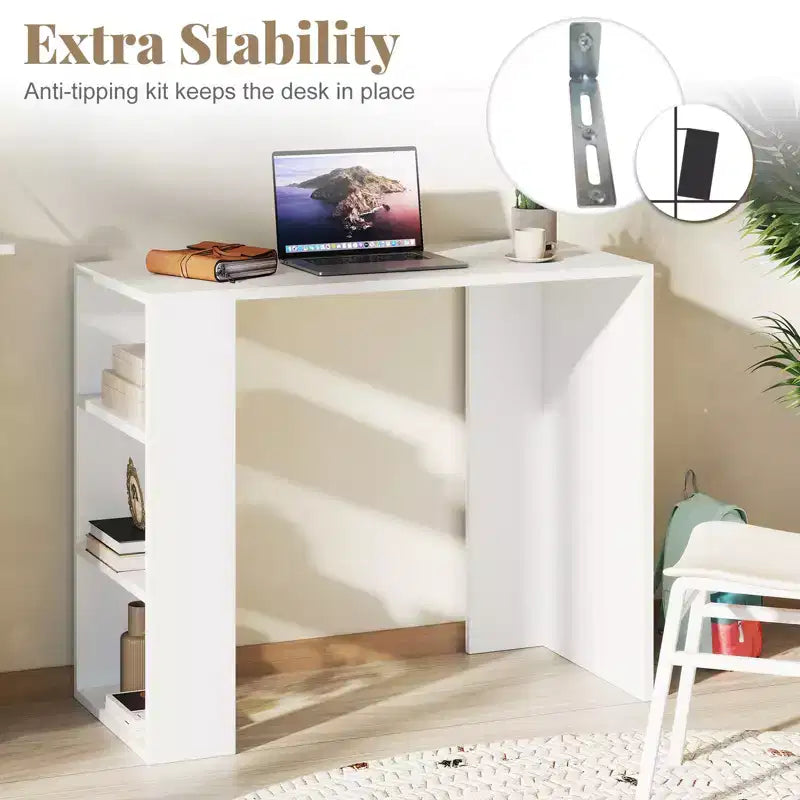 Bureau d'écriture compact Costway 36" avec 3 étagères ouvertes, autoportant, kit anti-basculement