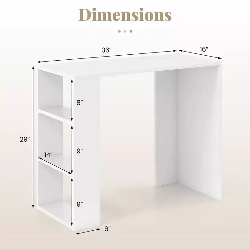 Bureau d'écriture compact Costway 36" avec 3 étagères ouvertes, autoportant, kit anti-basculement