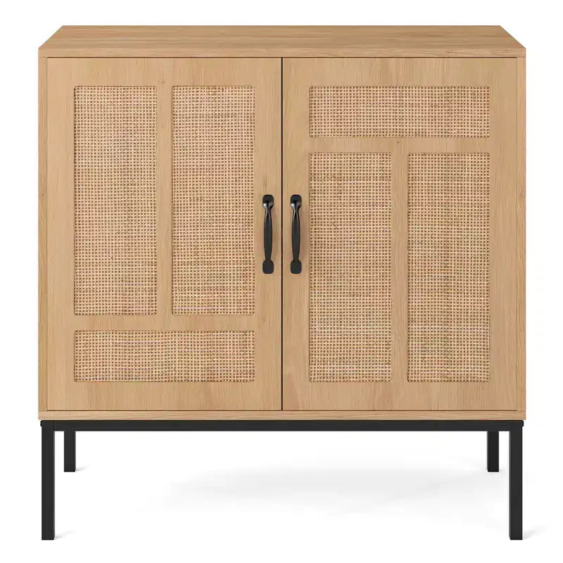 Meuble de rangement en rotin Costway avec buffet à 2 portes et étagère réglable sur 3 positions
