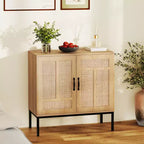Meuble de rangement en rotin Costway avec buffet à 2 portes et étagère réglable sur 3 positions