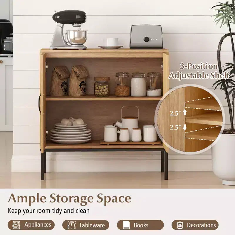 Meuble de rangement en rotin Costway avec buffet à 2 portes et étagère réglable sur 3 positions