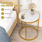 Costway Table d'appoint ronde 2 pièces avec plateau en marbre 19,5x19,5 Table d'appoint avec cadre en métal doré Or