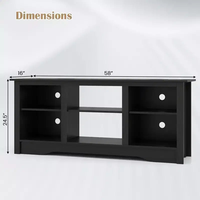 Meuble TV Costway 58" avec 3 étagères réglables pour TV 65", Noir