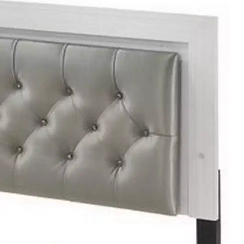 Lit Queen Size Royal Hampton, éclairage LED, tête de lit capitonnée, blanc