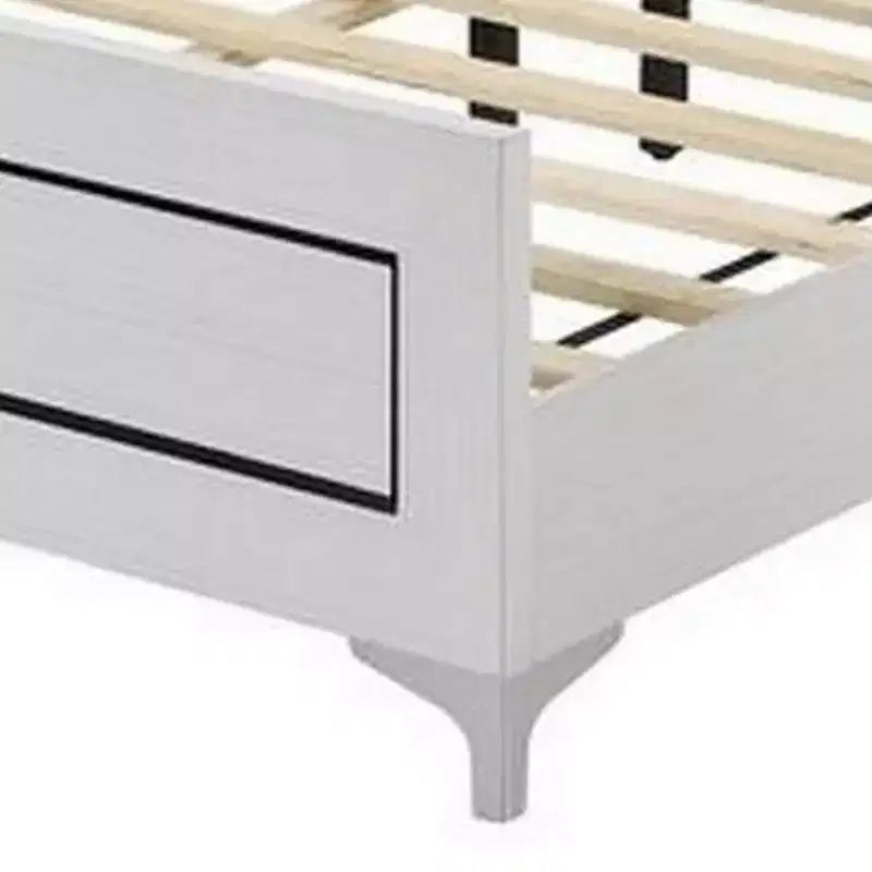 Lit Queen Size Royal Hampton, éclairage LED, tête de lit capitonnée, blanc