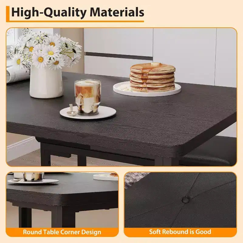 Ensemble table à manger pour 4, table de cuisine 3 pièces avec 2 bancs rembourrés, dînette peu encombrante pour salle à manger, appartement, petit espace