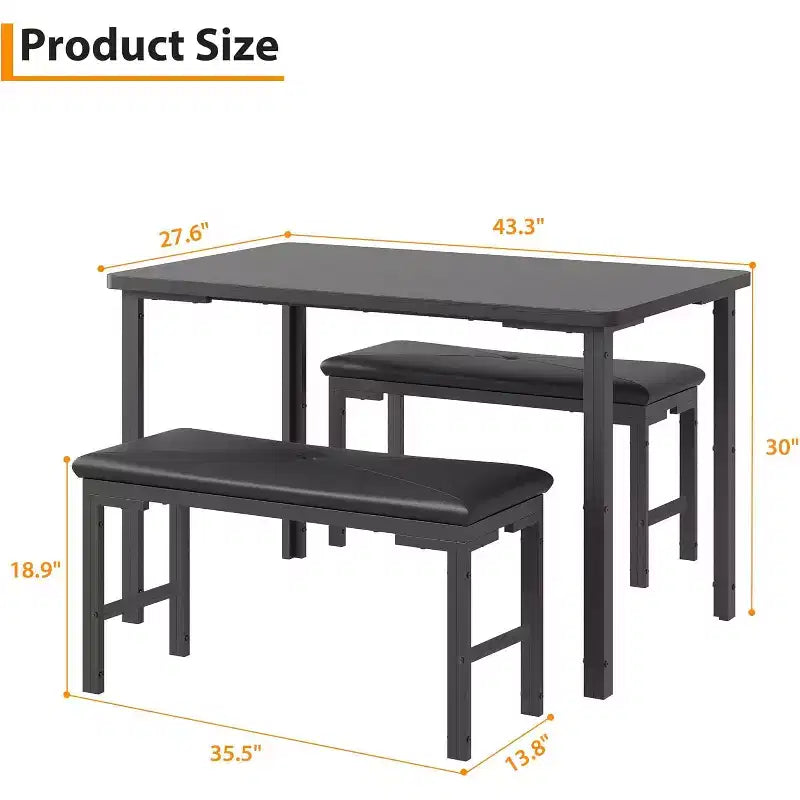 Ensemble table à manger pour 4, table de cuisine 3 pièces avec 2 bancs rembourrés, dînette peu encombrante pour salle à manger, appartement, petit espace
