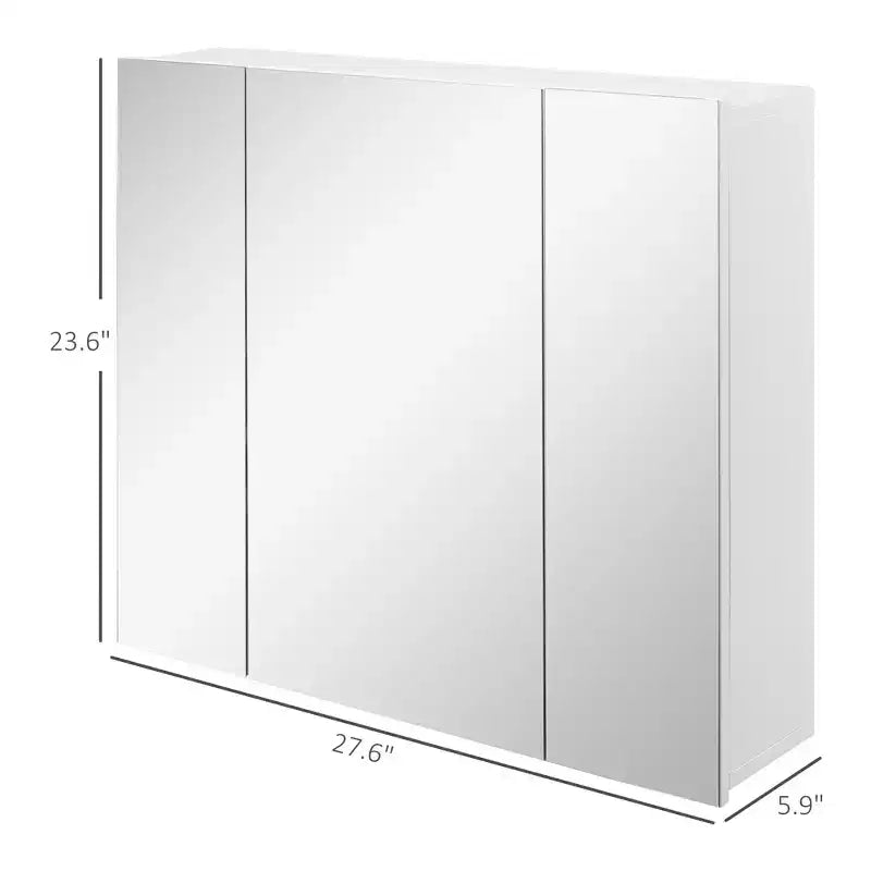 Armoire de toilette murale, armoire à pharmacie de salle de bain avec miroir, 3 portes et étagères réglables
