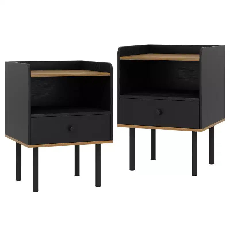 Costway Lot de 2 tables d'appoint 3 niveaux pour canapé avec étagère de rangement ouverte et pieds en métal pour salon