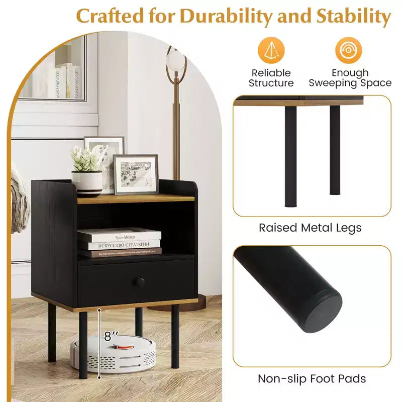 Costway Lot de 2 tables d'appoint 3 niveaux pour canapé avec étagère de rangement ouverte et pieds en métal pour salon