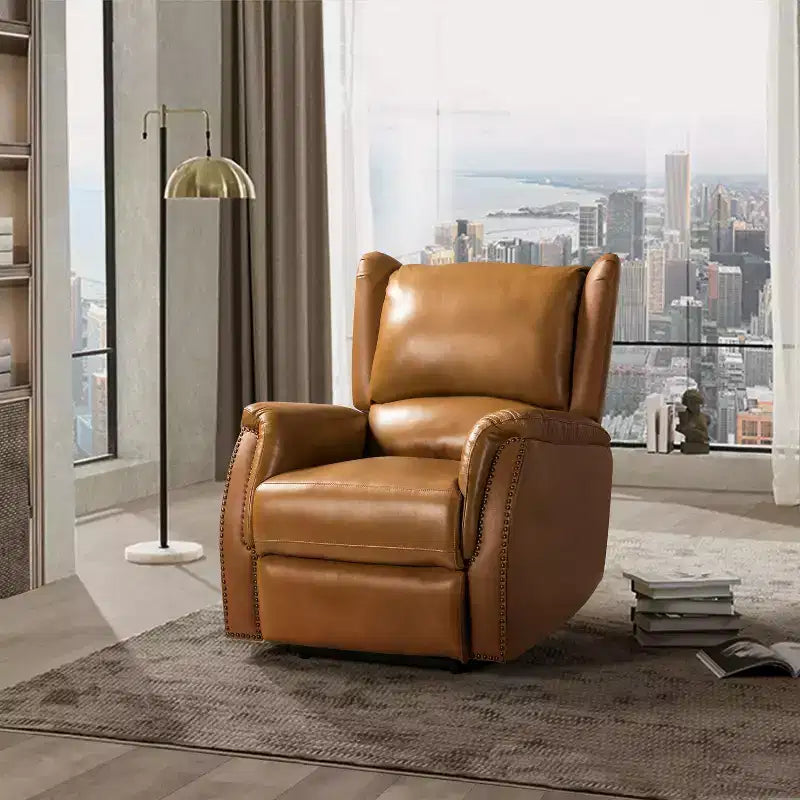 Fauteuil inclinable électrique en cuir véritable Paulina avec dossier à oreilles (lot de 2)|ARTFUL LIVING DESIGNS