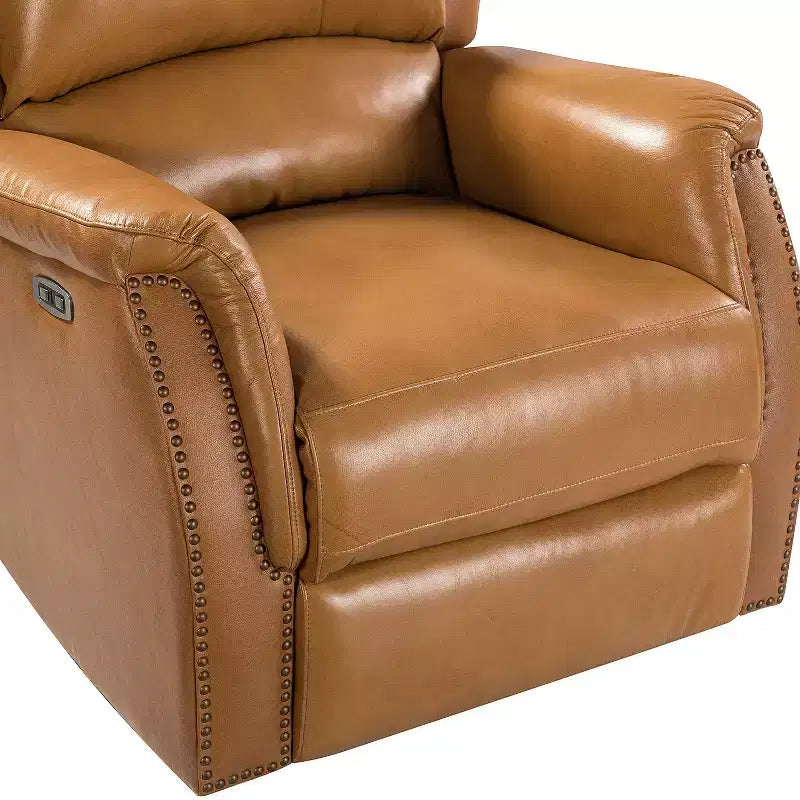 Fauteuil inclinable électrique en cuir véritable Paulina avec dossier à oreilles (lot de 2)|ARTFUL LIVING DESIGNS