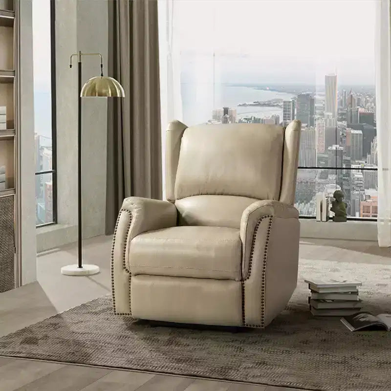 Fauteuil inclinable électrique en cuir véritable Paulina avec dossier à oreilles (lot de 2)|ARTFUL LIVING DESIGNS