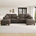 Canapé d'angle Whisen 116.9, canapé d'angle moderne en U, canapé rembourré en velours côtelé avec poufs, porte-gobelets