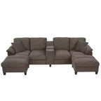 Canapé d'angle Whisen 116.9, canapé d'angle moderne en U, canapé rembourré en velours côtelé avec poufs, porte-gobelets