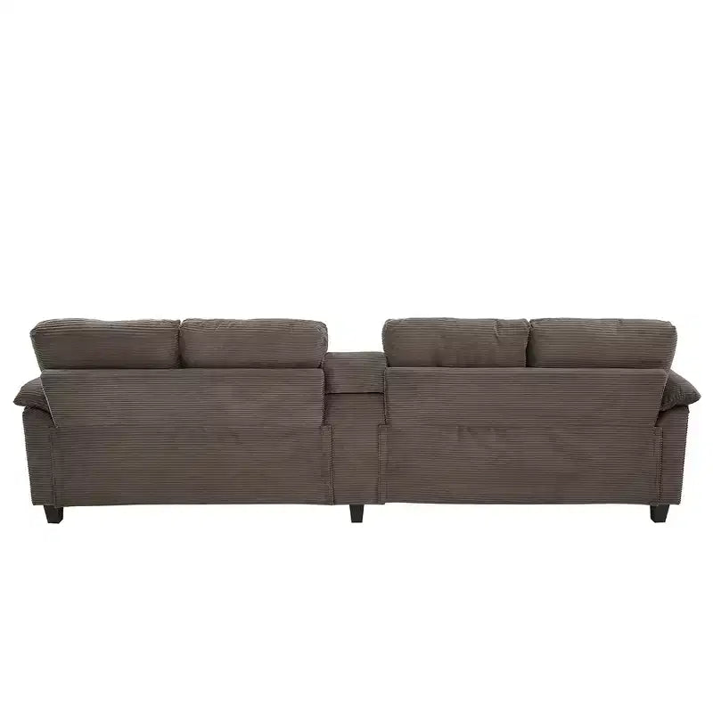Canapé d'angle Whisen 116.9, canapé d'angle moderne en U, canapé rembourré en velours côtelé avec poufs, porte-gobelets