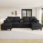 Canapé d'angle Whisen 116.9, canapé d'angle moderne en U, canapé rembourré en velours côtelé avec poufs, porte-gobelets