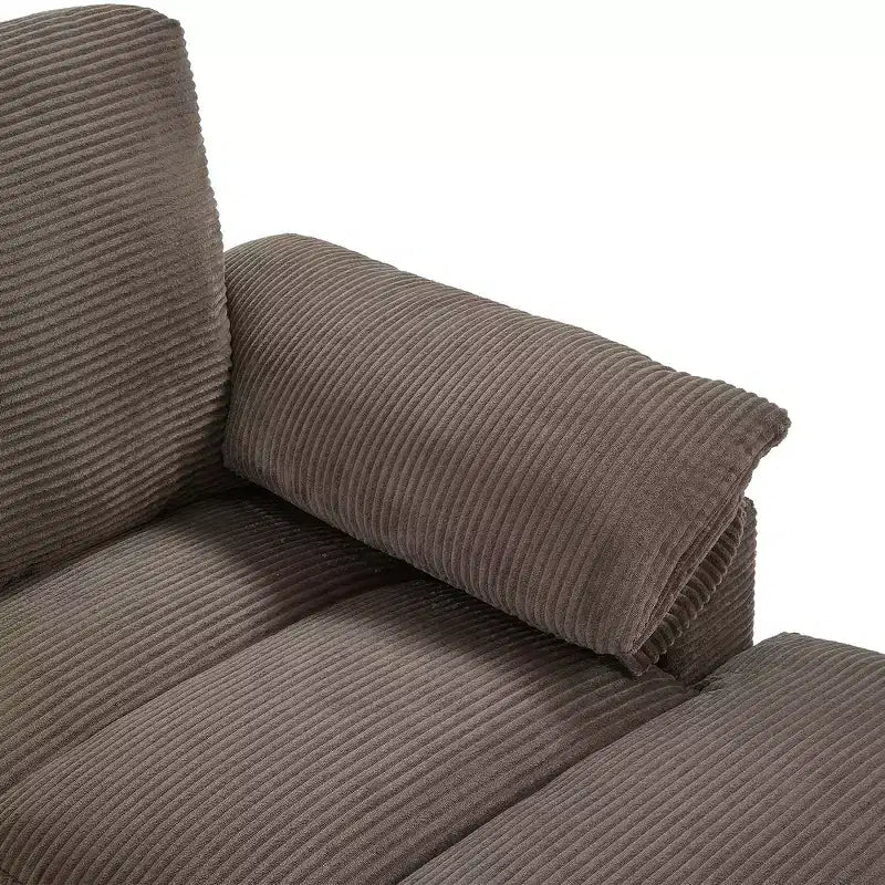 Canapé d'angle Whisen 116.9, canapé d'angle moderne en U, canapé rembourré en velours côtelé avec poufs, porte-gobelets