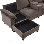 Canapé d'angle Whisen 116.9, canapé d'angle moderne en U, canapé rembourré en velours côtelé avec poufs, porte-gobelets