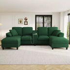 Canapé d'angle Whisen 116.9, canapé d'angle moderne en U, canapé rembourré en velours côtelé avec poufs, porte-gobelets