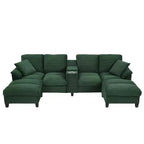 Canapé d'angle Whisen 116.9, canapé d'angle moderne en U, canapé rembourré en velours côtelé avec poufs, porte-gobelets