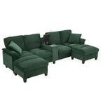 Canapé d'angle Whisen 116.9, canapé d'angle moderne en U, canapé rembourré en velours côtelé avec poufs, porte-gobelets