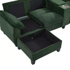 Canapé d'angle Whisen 116.9, canapé d'angle moderne en U, canapé rembourré en velours côtelé avec poufs, porte-gobelets