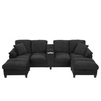 Canapé d'angle Whisen 116.9, canapé d'angle moderne en U, canapé rembourré en velours côtelé avec poufs, porte-gobelets