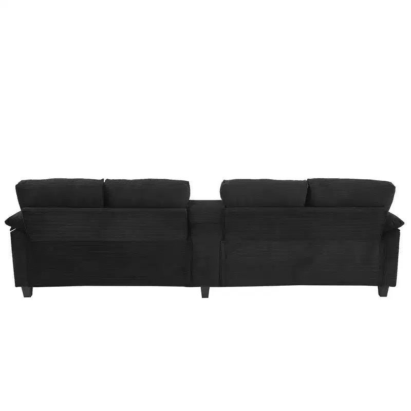 Canapé d'angle Whisen 116.9, canapé d'angle moderne en U, canapé rembourré en velours côtelé avec poufs, porte-gobelets