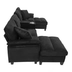 Canapé d'angle Whisen 116.9, canapé d'angle moderne en U, canapé rembourré en velours côtelé avec poufs, porte-gobelets