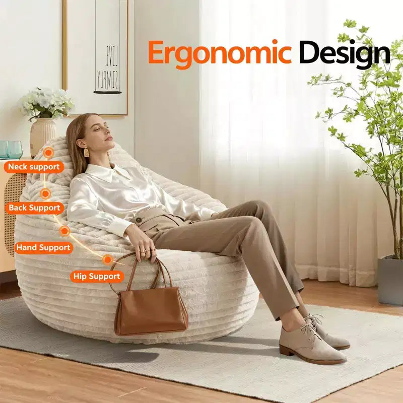 TUYOHW Fauteuils paresseux en velours pour adultes, poufs confortables avec housse douce et amovible pour salon, Camel