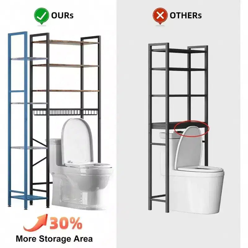 8 - Étagère de Rangement pour Toilettes à Plusieurs Niveaux avec Support Latéral, Panier de Vidange à Étagère Réglable, Organisateur de Salle de Bain Autonome pour Balcon