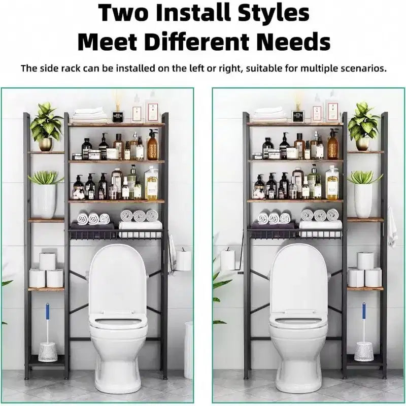 8 - Étagère de Rangement pour Toilettes à Plusieurs Niveaux avec Support Latéral, Panier de Vidange à Étagère Réglable, Organisateur de Salle de Bain Autonome pour Balcon