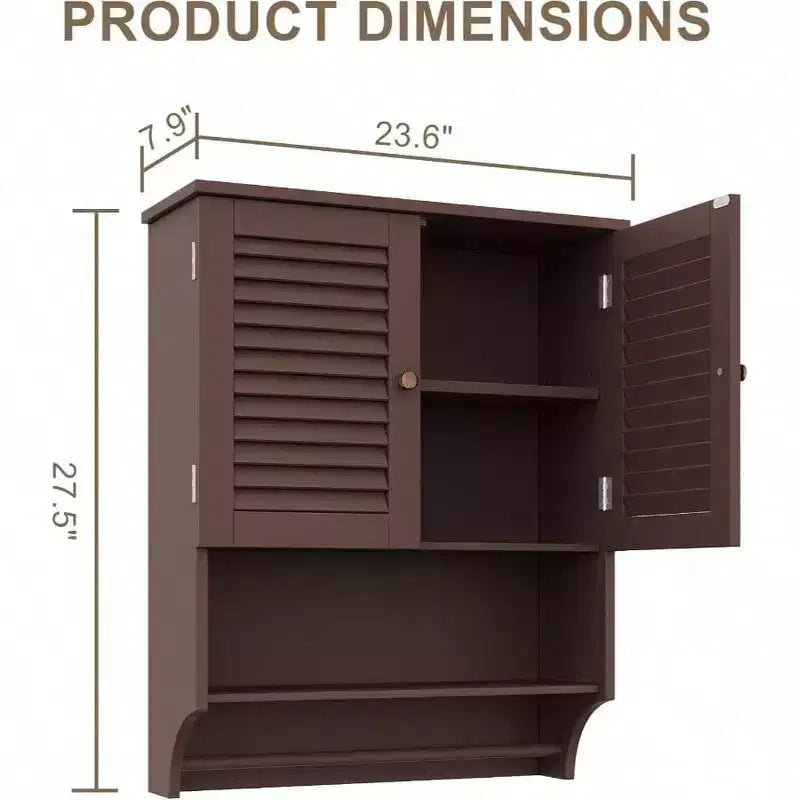 Armoire Murale de Salle de Bain avec Barre Porte-Serviettes, 60 cm L x 20 cm P x 70 cm H, Matériau MDF, Couleur Expresso, Meuble de Rangement Gain de Place Au-dessus des Toilettes