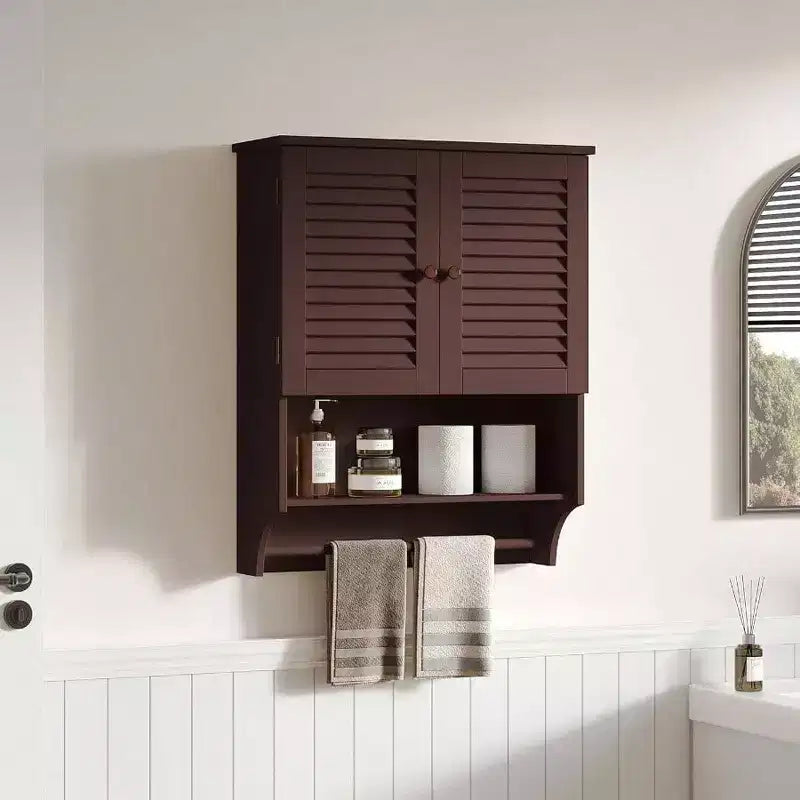 Armoire Murale de Salle de Bain avec Barre Porte-Serviettes, 60 cm L x 20 cm P x 70 cm H, Matériau MDF, Couleur Expresso, Meuble de Rangement Gain de Place Au-dessus des Toilettes