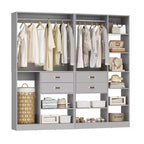 Besiost Ensemble de système d'organisation de placard de 203 cm avec tiroirs en bois, armoire autoportante avec tringle à vêtements