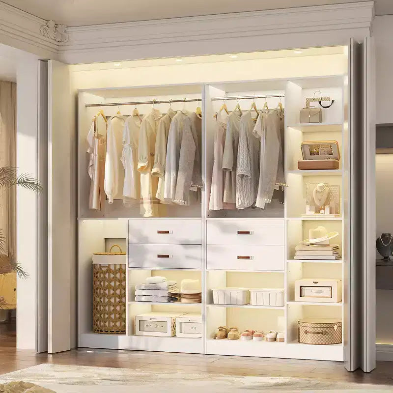 Besiost Ensemble de système d'organisation de placard de 203 cm avec tiroirs en bois, armoire autoportante avec tringle à vêtements