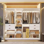 Besiost Ensemble de système d'organisation de placard de 203 cm avec tiroirs en bois, armoire autoportante avec tringle à vêtements