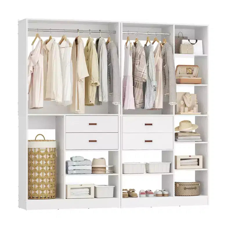 Besiost Ensemble de système d'organisation de placard de 203 cm avec tiroirs en bois, armoire autoportante avec tringle à vêtements