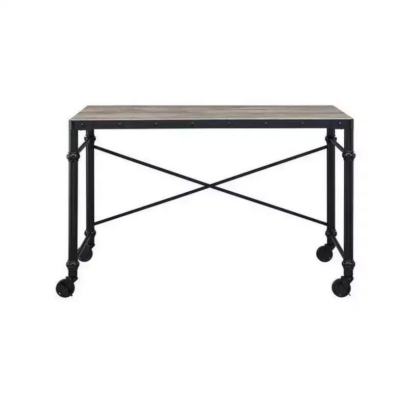 Bureau Royal Hampton avec roulettes et clous décoratifs, noir